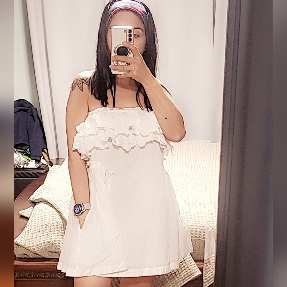 Free People  White Ruffle Mini Dress S - Picture 6 of 14